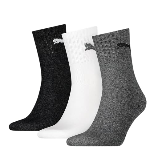 PUMA Unisex Adult's Short Crew Socks (3 Pack), Grey/White/Black, 3.5 US - 6 US