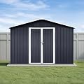 10x12 Ft Storage Shed Outdoor, XL Permanent Steel Building with Lockable Doors & 4 Air Vents for Backyard Garden Patio Lawn - Black
