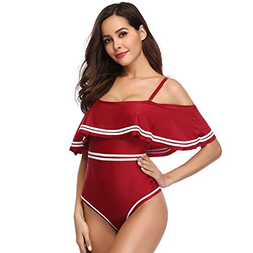 Monokini de un hombro con volantes negro y blanco traje de baño brasileño 4
