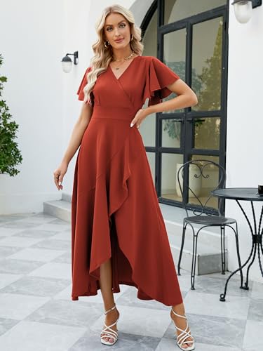 Image of Long Black Formal Dresses for Women Gowns Evening Party Cocktail Dress,Split Elegant V Neck Wrap Ruffle Wedding Guest Dresses