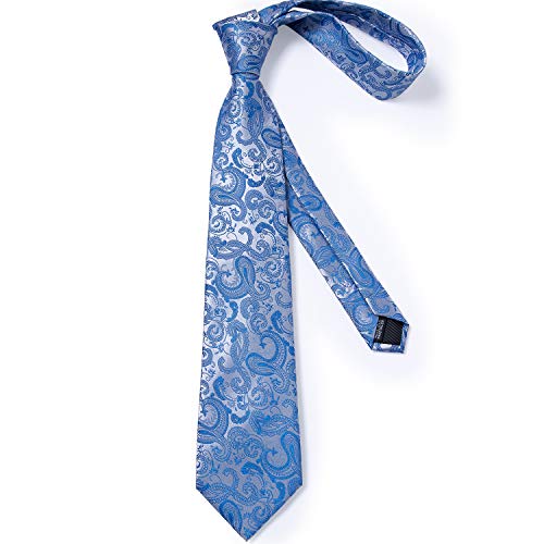Image of DiBanGu Silk Ties for Men Necktie and Lapel Pin Brooch Set Formal Woven Paisley Plaid Striped Solid Tie Wedding Party