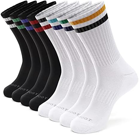 MONFOOT Women's and Men's 8 Pack Athletic Cushioned Crew Socks Striped Small