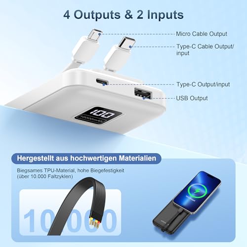 AsperX 2 Stück Powerbank 10000mAh mit USB-C Kabel Schnellladen – Ansicht 4