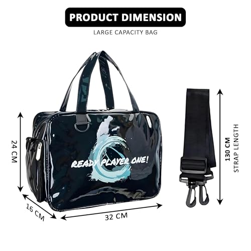 Image of Kuber Industries Pack of 6 Stylish Cosmetic /Makeup Organizer Bag with Zip & Sling Strap | Makeup & Toiletry Travel Kit for Women | Vanity Case with Extra Side Compartment | YJ-33-BLK | Black
