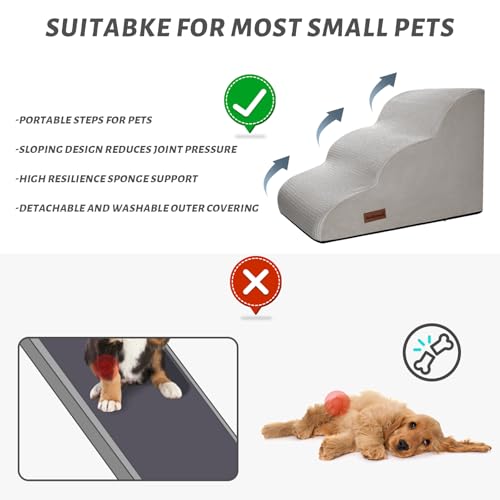 Image of Aodisman Dog Stairs for Small Dogs and Cats,3-Step Pet Ramp for Couch,Chair | 15.7 inch H Non-Slip Sturdy Dog Steps with Curved Ramp for Senior,Short-Legged Dogs,Puppy and Cats to Reach Sofa or Chair