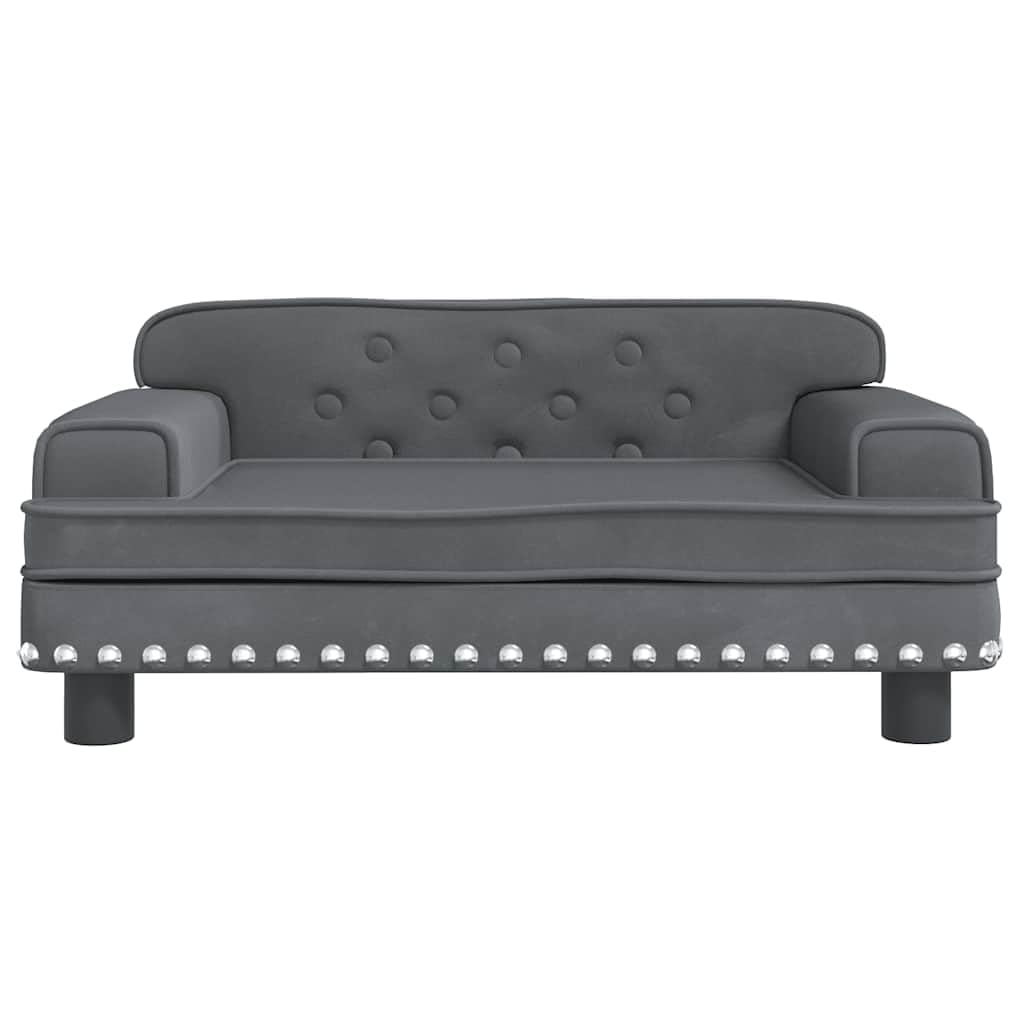 vidaXL Lit pour Chien, Canapé pour Animaux de Compagnie avec Cadre en Bois, Panier pour Chiots Maison Intérieur, Gris Foncé 70x45x30 cm Velours