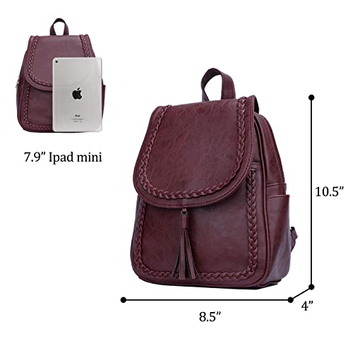 Image of KKXIU Fashion Small Synthetic Leather Backpack Purse For Women and Ladies with Tassel (Wine)