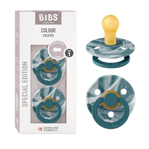 Image of BIBS Pacifiers Colour Collection | Natural Rubber Baby Pacifier | Round Nipple | Set of 2 BPA-Free Soothers | Made in Denmark | 0+ Months (Pack of 2) | Forest Lake White