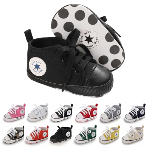 Image of KKIIDDSS Unisex Baby Girls Boys Canvas High-top Shoes, Newborn Infant Anti-Slip Soft Sole Frist Walking Breathable Sneakers