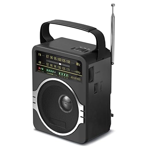 JEUJUG Portable AM FM Radio, Bluetooth 5.0 Radios 5 Watts Loud Speaker,FM Radio Built-in Rechargeable Battery/DC D*4 Cell Battery Operated & AC Power Plug in Wall Black