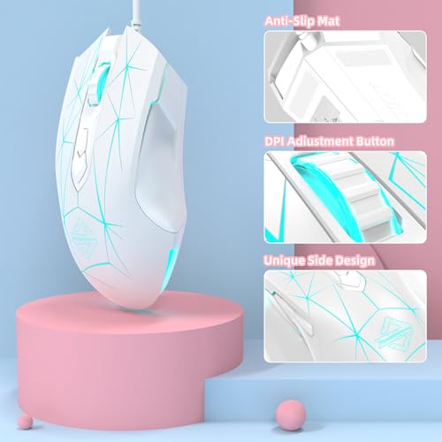 Image of RGB Lightweight Gaming Mouse, Programmable 7 Buttons, Ergonomic LED Backlit USB Gamer Mice Computer Laptop PC, for Windows Mac OS Linux, Pink (Star White)