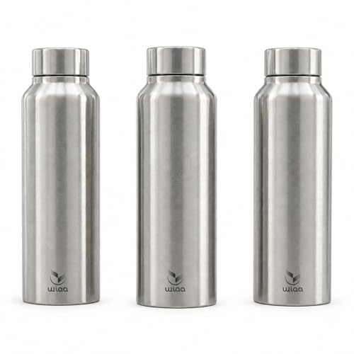 Image of Stainless Steel Water Bottle 1 Litre | Single Wall, Leak Proof Fridge Bottle with Wide Mouth | Office, Gym, School, Travel & Home (CLASSIC | 3PC SET)