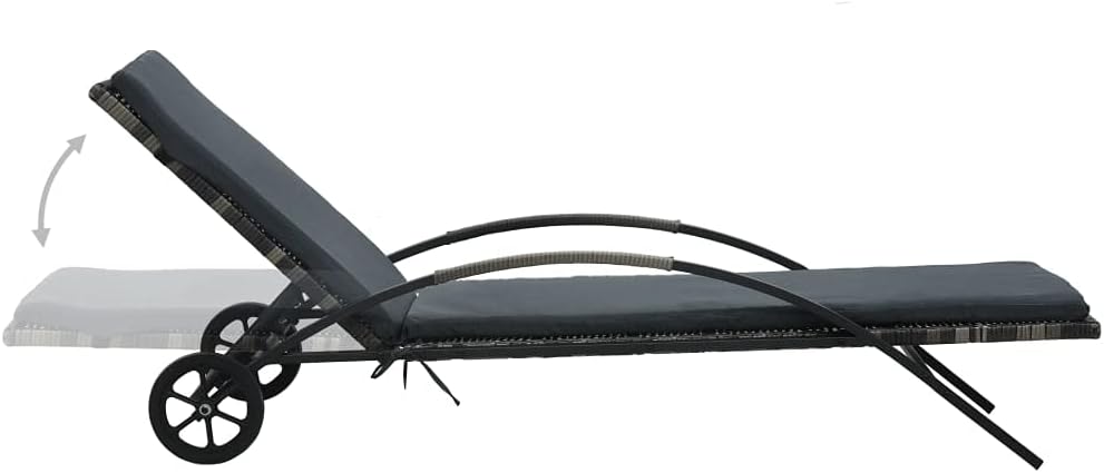 Sun Lounger with Cushion and Wheels,Outdoor Lounge Chairs,Garden Sunlounger,Sunbathing Recliner,Sun Lounge Bed,Backyard Furniture,for Patio,Beach,Balcony,Poolside,Backyard, Poly Rattan Anthracite
