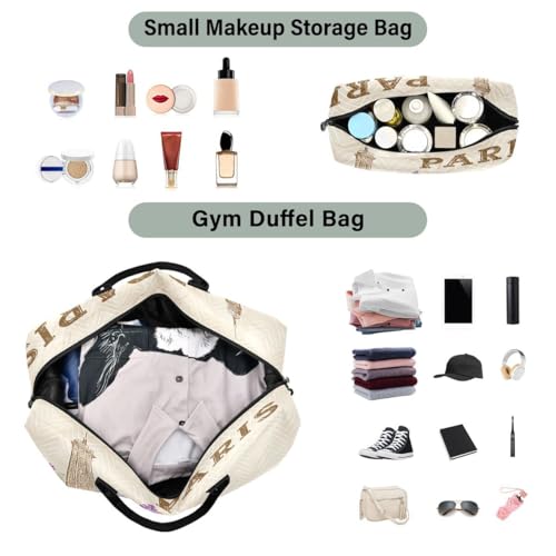 Eiffel Tower Paris France Rose Lavender Flower Travel Duffle Bag Gym Bag Weekender Bags with Toiletry Bag Travel Trip Tote Bag4