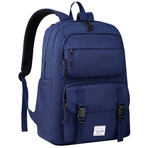 VASCHY Fashion 15.6-17inch Laptop Backpack School Backpack Rucksack Bag for Women Men Large Water Resistant Casual Daypack for Work College Travel Navy