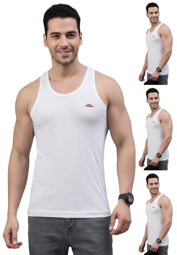 Image of LUX PARKER Men's Cotton Sleeveless Round Neck Regular Fit Vest | Baniyan for Men | Pack of 4