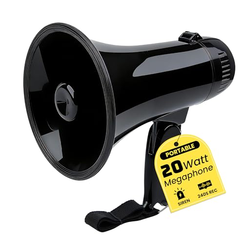 MyMealivos Portable Megaphone Bullhorn 20 Watt Power Megaphone Speaker Voice and Siren/Alarm Modes with Volume Control and Strap (Black)
