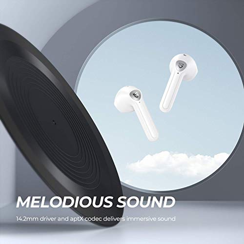 SoundPEATS Auriculares Inalámbricos Bluetooth Ligeros TrueAir2 Bluetooth 5.0 con 25 Horas de Tiempo de Reproducción, Auriculares Deportivos con Sonido Estéreo Hi-Fi, Micrófono Integrado, Color Blanco