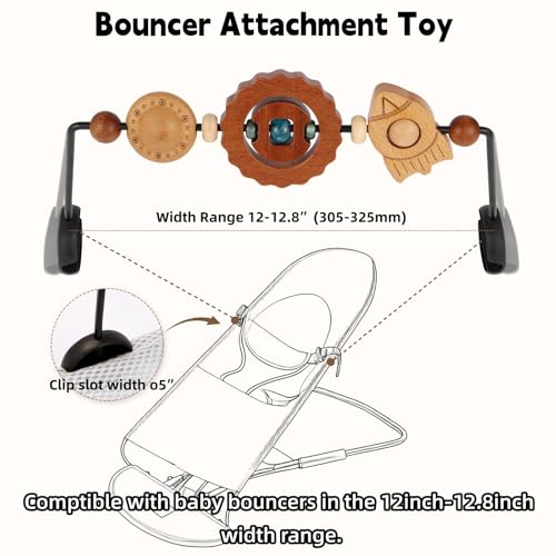Image of Baby Bouncer Toy Bar Compatible with Baby Bjorn Bouncer, with Wooden Toys in Flying Saucer, Spaceship, and Planet Shapes to Stimulate Baby's Curiosity and Desire to Explore