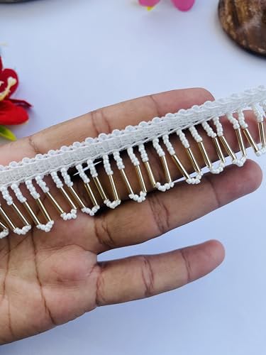 Bordure en dentelle dorée avec pompons de 3 cm de large pour robe, sari et artisanat - 4