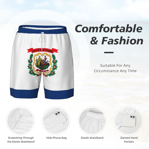 West Virginia State Flagshort Swim Trunks with Waist Rope and Two Side Pockets Beach Shorts Bathing Suits for Men 5