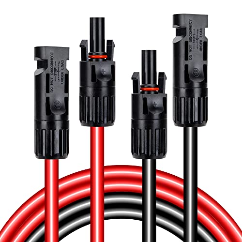 Câble Solaire 4mm² 2m Câble d'extension pour Panneau Solaire 12AWG Cable Solaire avec Connecteur MC4 pour Panneaux Solaires Systèmes à Énergie Rouge Noir 2 Pièces Cover
