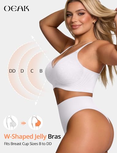 Image of OEAK Women Wireless Jelly Bra Supportive Full Coverage Plus Bras | Comfortable Bralette,No Underwire,Tshirt,Support&Lift,Push Up,Crossover,V Mesh,Everyday,Breathable,Convertible Straps