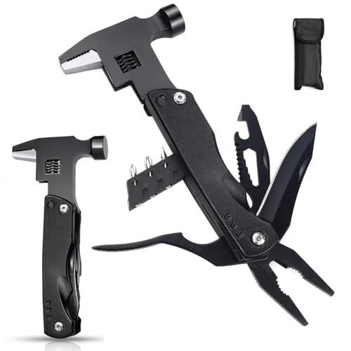 Adjustable Wrench Multitool Hammer for Survival 14 in 1 Emergency Escape Tool With Knife Plier Screwdrivers Saw Fish Descaler Wrench Bottle Opener All in One Perfect for Outdoor Camping Hiking