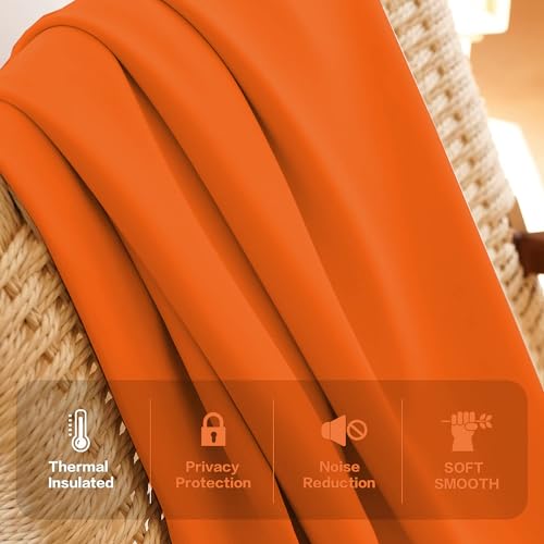 Image of Triple Pinch Pleated Blackout Curtains Thermal Insulated Room Darkening Curtains for Bedroom /Livingroom Pack of 2 Panels, Tiebacks, Hooks (Brunt Orange)