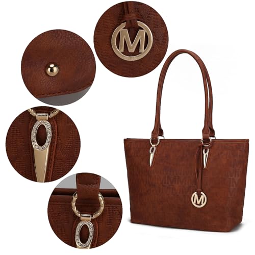 Image of MKF Collection Tote Bag for Women, Shoulder Handbag & Wristlet Pouch Purse Top Handle Vegan Leather 4Pcs Set Pocketbook