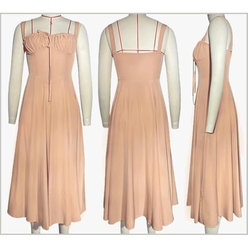 Image of Floral Corset Midi Dress Square Neck A Line Dress with Slit | Square neck floral midi dress with front tie bust wide straps A-line skirt side slit and lightweight fabric