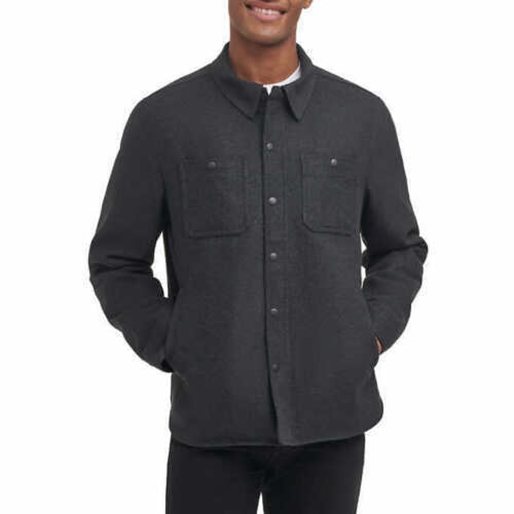 Men's Wool Blended Lined Jacket (US, Alpha, Large, Regular, Regular, Charcoal)