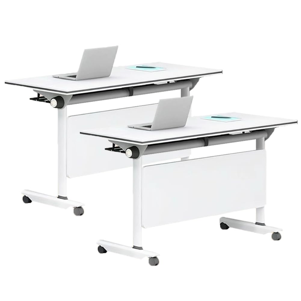 Table de conférence Pliante, Ensemble Moderne de 2 Tables de conférence Pliantes (120 x 60 x 75 cm), Plateau Rabattable, cloison de confidentialité, roulettes Mobiles, idéale pour Les burea