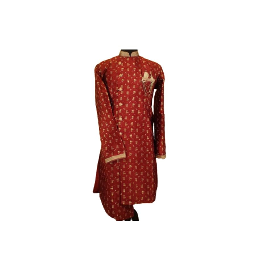 RED JACQUARD SILK FESTIVAL WEAR WEAVING sherwani-picture-39