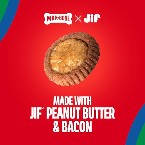Image of Milk-Bone Soft & Chewy Peanut Buttery Cups, 11.8 Oz. Bag | Filled soft dog treats with Jif peanut butter & real bacon