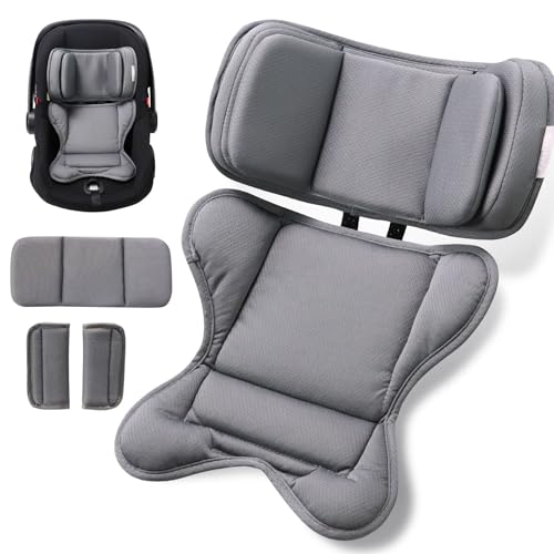 TinlyFinly Infant Insert Compatible with Doona, Graco, Britax, Chicco, Evenflo Car Seat, Adjustable Baby Head Body Support Cushion for Newborn to Toddler, Fits Infant Car Seat and Stroller (Gray)