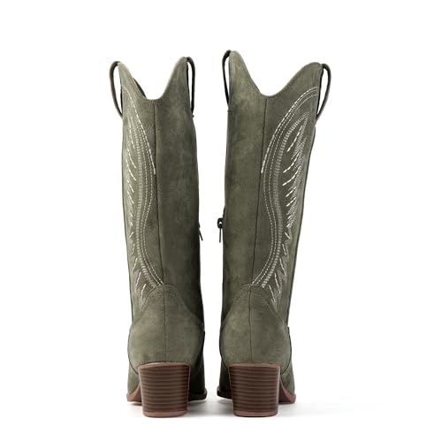 Image of Women's Western Cowboy Boots - Embroidered Ankle Booties with Chunky Block Heel, Side Zipper Suede Cowgirl Boots for Country Concert