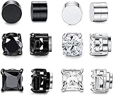  CASSIECA 6 Paar Magnet Ohrringe Männer Fake Ohrringe Edelstahl für Damen Herren Nicht Durchbohrt Magnetohrringe CZ Ohrstecker Fake Magnetische Ohrringe Set 6mm Schwarz und Silber