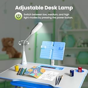 Gorilla Gadgets Kids Table and Chair Set, Height Adjustable Children's Study Desk - for Baby Bedroom, Game Rooms, Night Light Included (DSK-Kids-BLU) Gorilla Gadgets Kids Table and Chair Set Height Adjustable Childrens Study Desk for Baby Bedroom Game Rooms Night Light Included DSK Kids BLU