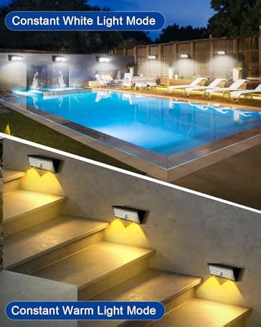 4-in-1 Solar Motion Lights Outdoor - 150¡ã Wide Angle, 4 Modes, White & Warm Light, IP67 Waterproof, Fence, Wall, Step & Deck Light for Yard, Garden, Pathway