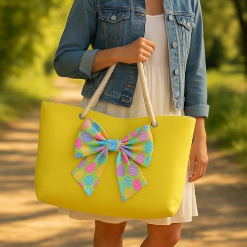 Summer Weekender Bag –Bow Design–Large Travel Tote for Women – 24"x13"– Beach Bag,Rope Handles –Gift2