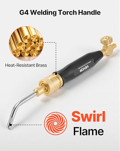 Image of VEVOR Air Acetylene Torch Kit, Acetylene Gas Welding Tool with 11.8FT Rubber Hose, Self-Lighting Welding Tip & CGA200 Regulator, Swirl Frame Brazing Torch Kit with Cylinder Stand for Metalworking
