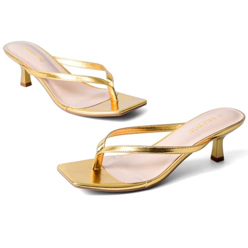 Image of Kitten Heels for Women Square Toe Sandals Flip Flop Heels Thong Sandals Comfortable Summer 2 Inch Heels Sandals
