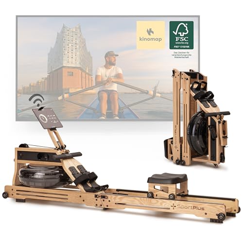 SportPlus Rudergerät für Zuhause Wasser - Wasserrudergerät Designed in Germany FSC®-Zertifiziert - Rudergerät Wasser klappbar Robustes Eichenholz - Premium Rudermaschine Holz bis 180 kg & 200 cm SportPlus Rudergerät für Zuhause Wasser - Wasserrudergerät Designed in Germany FSC®-Zertifiziert - Rudergerät Wasser klappbar Robustes Eichenholz - Premium Rudermaschine Holz bis 180 kg & 200 cm