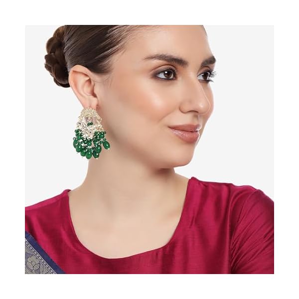 Gehena by Estele Gold Plated Elegant Kundan Studded Drop Earrings with Beaded Pearls for Girls and Women - Image 3