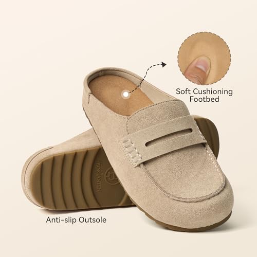 Image of BOSTANTEN Clogs for Women Wide Width Comfortable Suede Mules with Soft Footbed and Arch Support, Cute Slip On Potato Shoes