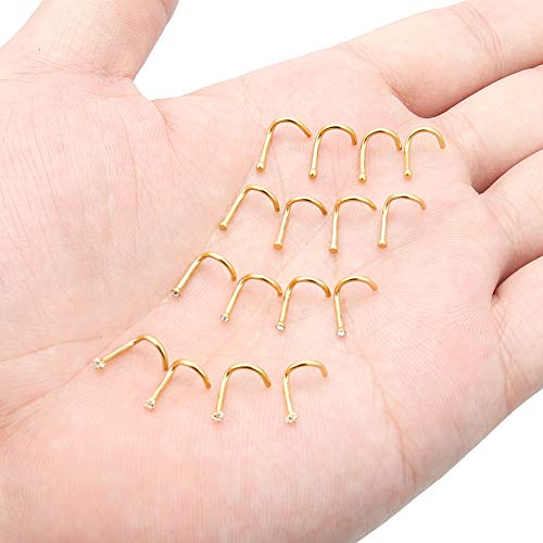 Hoeudjo 16Pcs Nose Rings 18G Nose Studs Surgical Steel 1.5MM Clear Crystal Nostril Ring Body Piercing Jewelry for Women Men3