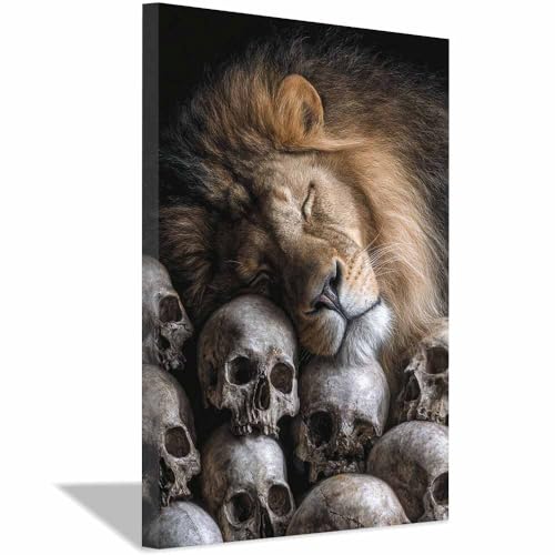 Lion peinture murale sur toile CUDAOO cadre brun 40x60cm pour décoration de bureau