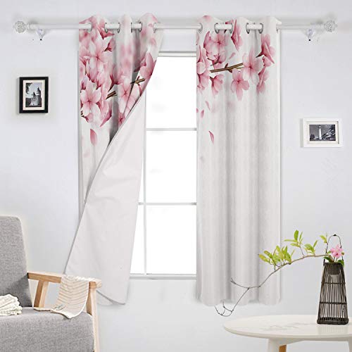 Charmhome Grommet Curtain Pink Cherry Blossom With Branches Garden Art Print Window Curtains Draperies For Bedroom And Living Room, Set Of 2 Panels, 52 By 90-Inch #TOP2