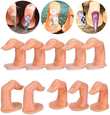 Nail Art Nail Kit Fake Finger Plastic Finger with False Nails Finger Display Fake Fingernails for Girl 10 PCS